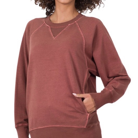 🆕Dark rust mineral wash pullover - Picture 2 of 2